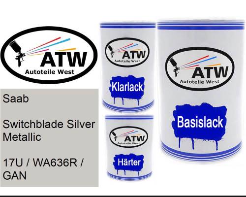 Saab, Switchblade Silver Metallic, 17U / WA636R / GAN: 500ml Lackdose + 500ml Klarlack + 250ml Härter - Set, von ATW Autoteile West.
